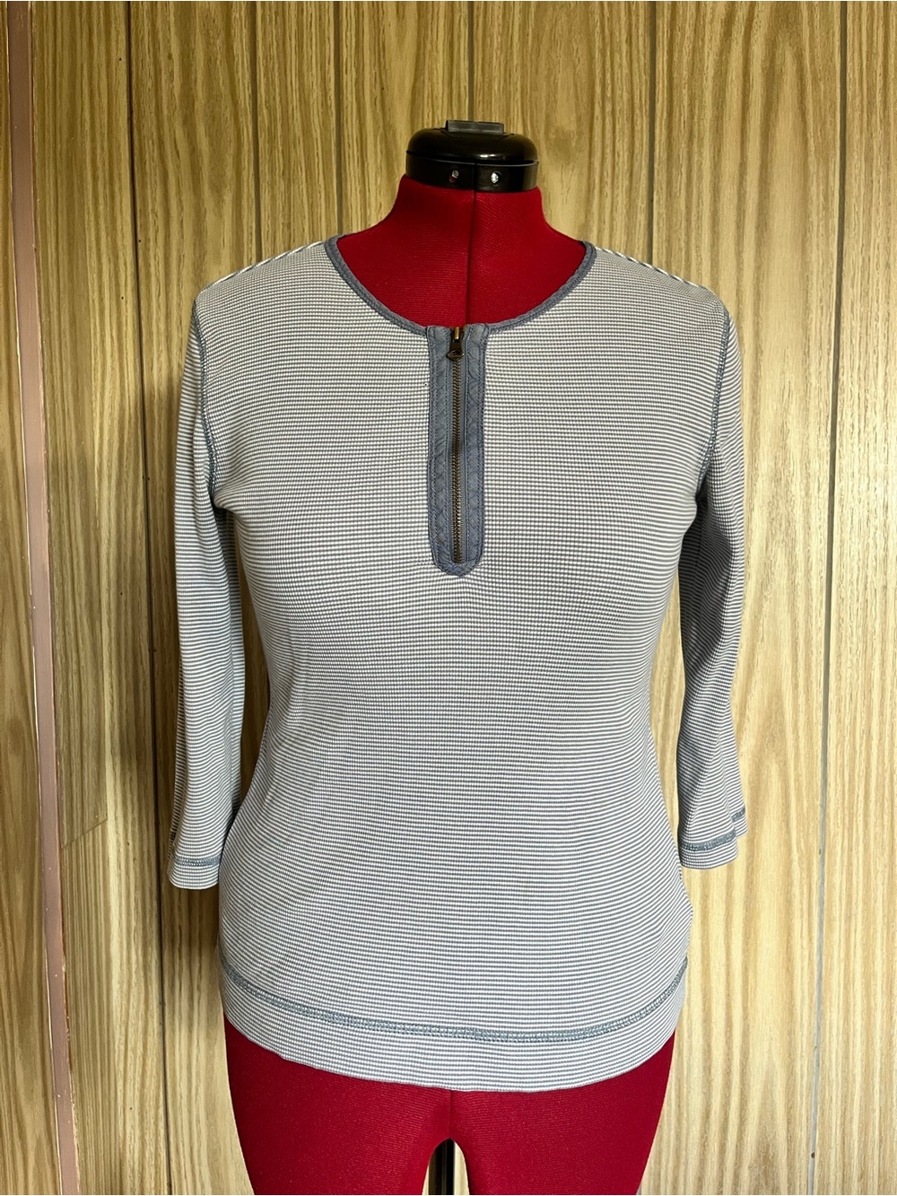 Lauren Jeans Co Ralph Lauren Striped 3/4 Sleeve Zip Henley Top Size M
